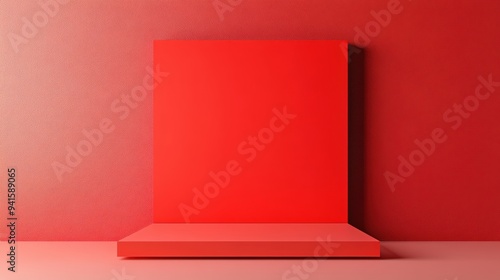 A vibrant red backdrop with a platform, perfect for showcasing products or creating eye-catching displays.