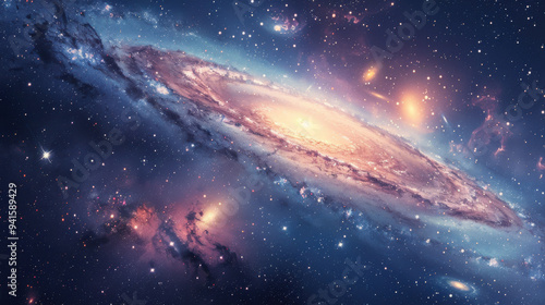 Visualize a grand cosmic scene where the Andromeda Galaxy and the Milky Way are in a friendly race across the universe.