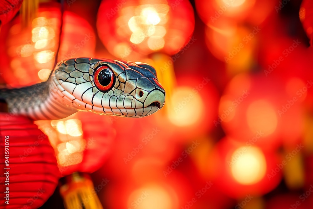 An image of a dragon and traditional lanterns for Chinese new year. An image of a dragon and traditional lanterns for Chinese new year.