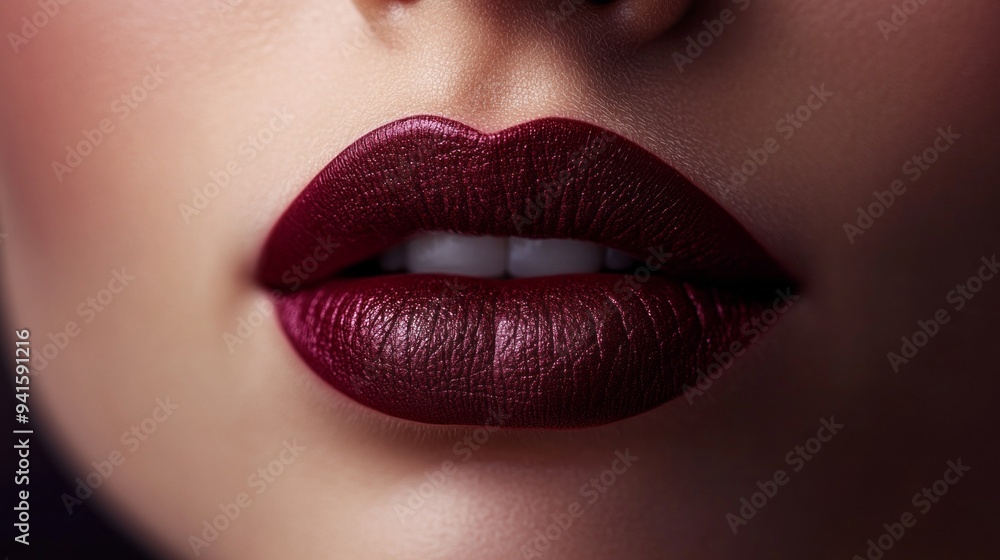 Fototapeta premium A woman's lips are painted with a bright red lipstick