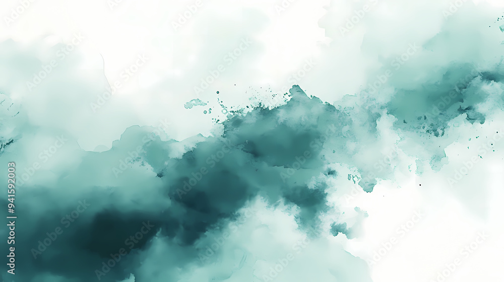 Blue green and white watercolor background with abstract cloudy sky concept with color splash design and fringe bleed stains and blobs. Abstract. Illustration Blue green and white watercolor background with abstract cloudy sky concept with color splash design and fringe bleed stains and blobs. Abstract. Illustration