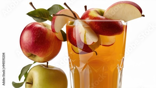 Fresh Apple Juice with Whole and Sliced Apple