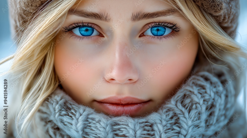 close up shot on a smiling beautiful young woman in warm clothes close up shot on a smiling beautiful young woman in warm clothes