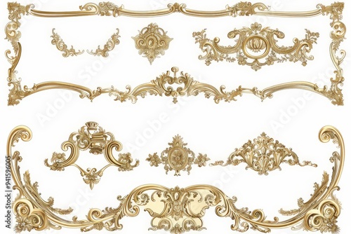 Set of Decorative vintage frames and golden antique borders and luxury royal photo frame with corner, floral art traditional design illustration on a white background