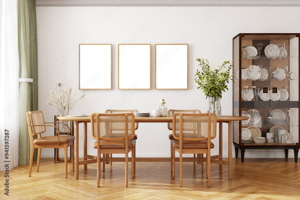 Fototapeta premium Living room frame mockup for digital art, 3d render