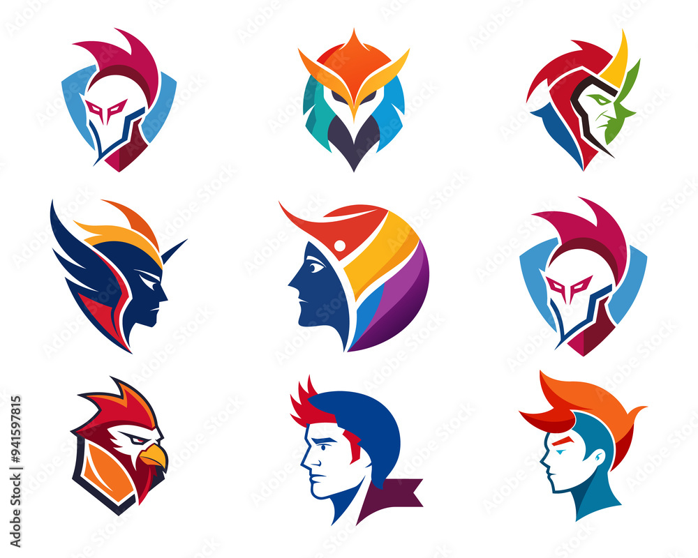 Fototapeta premium Man vector head people symbols Brain Creative mind, design icon logo colors.