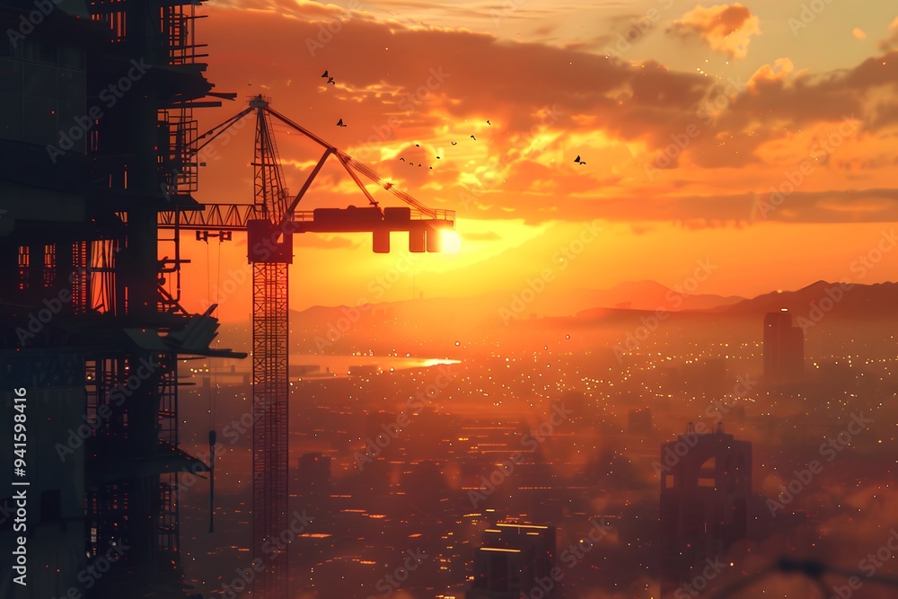 Sunset Cityscape with Crane Sunset Cityscape with Crane