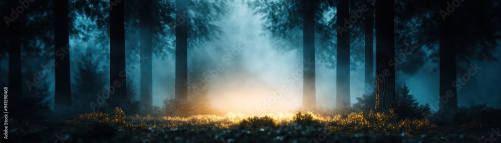 Enchanting misty forest illuminated by a soft glow, creating a mysterious and serene atmosphere perfect for fantasy themes. Enchanting misty forest illuminated by a soft glow, creating a mysterious and serene atmosphere perfect for fantasy themes.