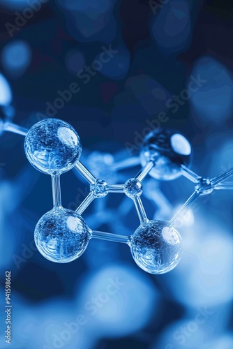 Generated iClose-up of a molecular model with blue-toned atoms and bonds, representing a scientific concept