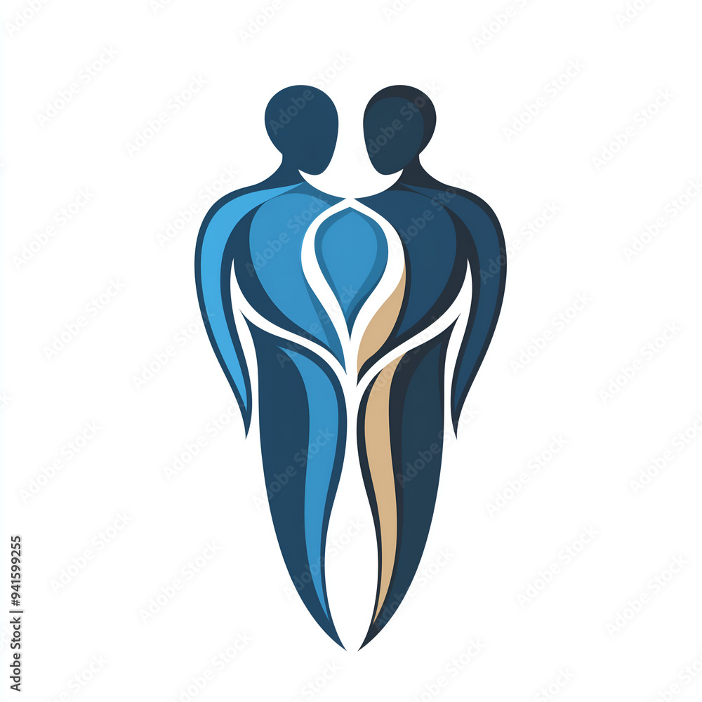 isolated on white background modern, abstract illustration of two human figures standing side by side, seamlessly merging into one another. The design features smooth, flowing lines isolated on white background modern, abstract illustration of two human figures standing side by side, seamlessly merging into one another. The design features smooth, flowing lines