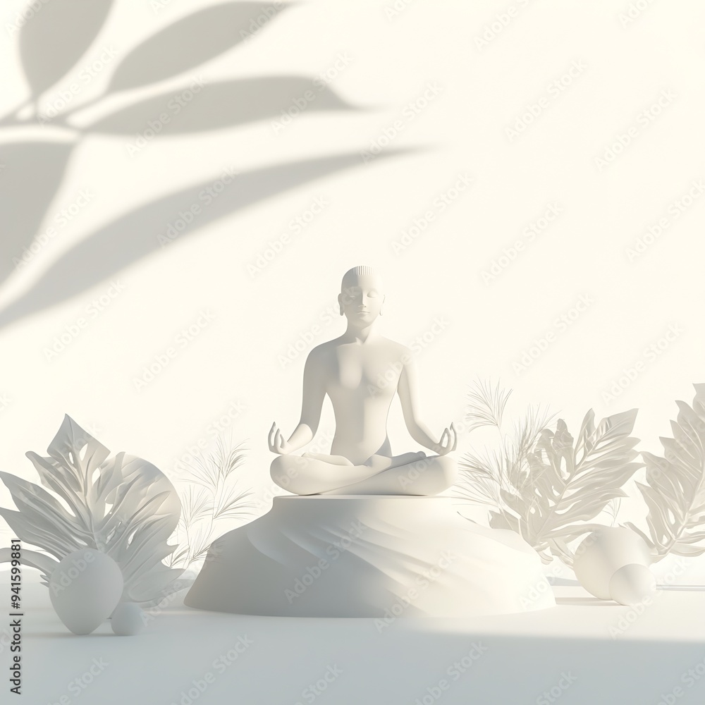 Serene Wellness Meditation Pose Against Glowing Ethereal Backdrop in Minimalist Zen Inspired Design Serene Wellness Meditation Pose Against Glowing Ethereal Backdrop in Minimalist Zen Inspired Design