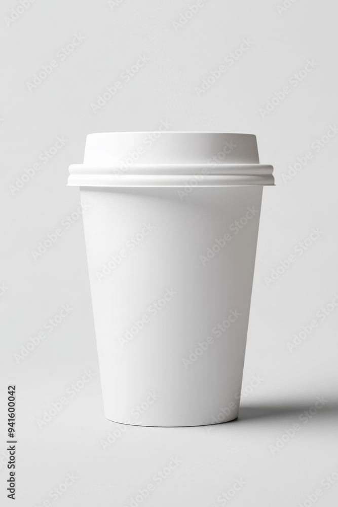 A white coffee cup with a lid sits on a white background A white coffee cup with a lid sits on a white background