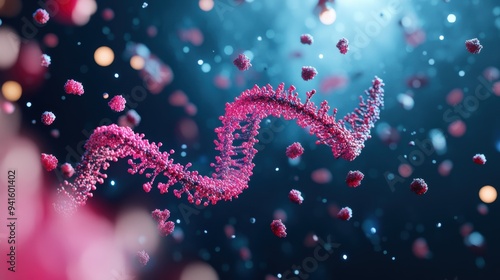 A stylized illustration of a human cell with DNA sequences flowing through it, emphasizing the importance of genomics in understanding cellular processes.