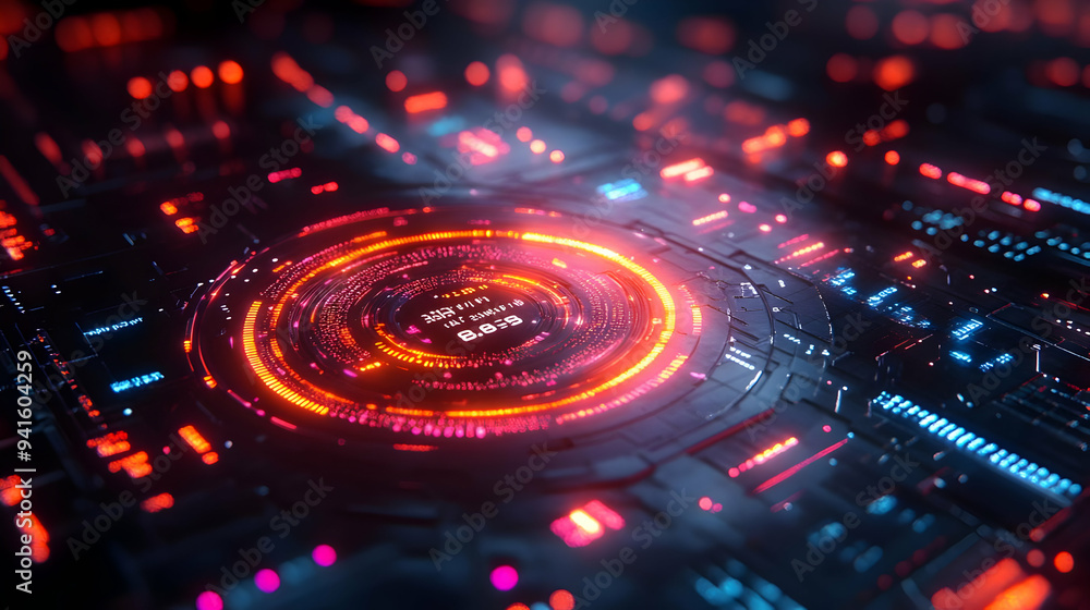 Futuristic Interface with Glowing Red and Orange Lights - 3D Illustration Futuristic Interface with Glowing Red and Orange Lights - 3D Illustration