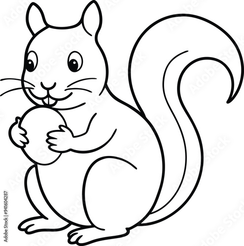 Fun and simple squirrel illustration for kids to color in their coloring book making creative playtime delightful
