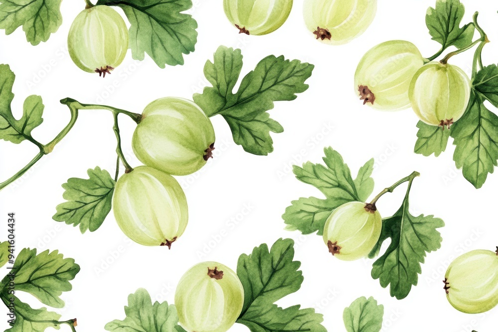 Vibrant watercolor illustration of fresh green gooseberries and leaves on a white background, perfect for nature-themed designs. Vibrant watercolor illustration of fresh green gooseberries and leaves on a white background, perfect for nature-themed designs.