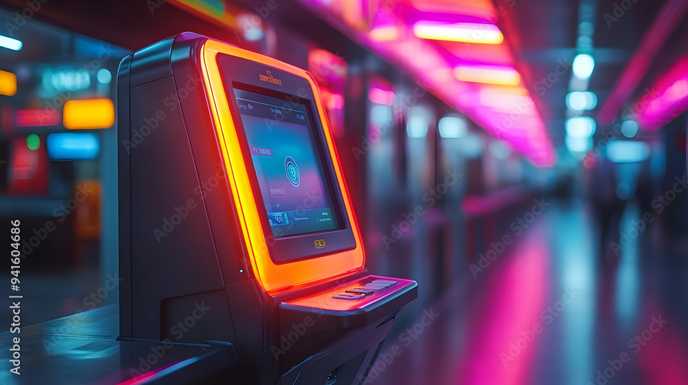 Futuristic Kiosk with Neon Lights 3D Illustration Futuristic Kiosk with Neon Lights 3D Illustration