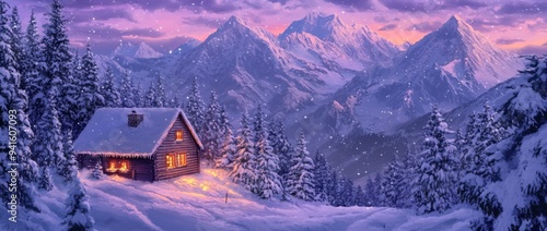 Snow-capped Peaks Anime-style Enchantment for Alpine Adventure and Seasonal Celebrations, Illustrated Picture Books For Posters, Novels, UI, Websites, Games, and Website Design