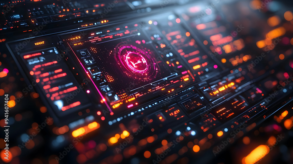 Abstract Digital Interface with Glowing Lights 3D Illustration Abstract Digital Interface with Glowing Lights 3D Illustration