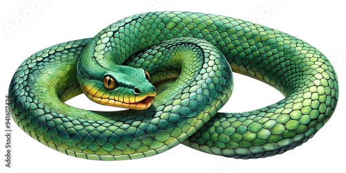 Illustration of green anaconda isolated on a transparent background or white background.