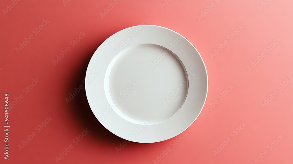 A white plate sits on a red background A white plate sits on a red background