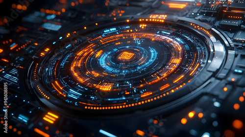 Wallpaper Mural Futuristic Technology Interface - 3D Abstract Background Torontodigital.ca