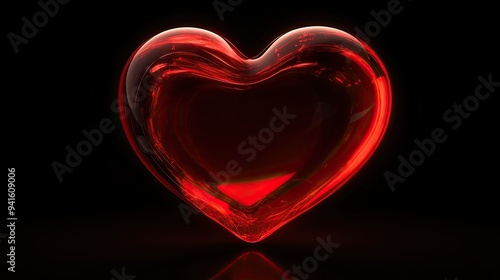 A large red love heart with a glowing effect on a seamless black background, centered.