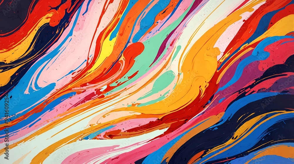 Naklejka premium A dynamic and artistic background featuring abstract swirling strokes with vibrant, fluid colors that create an expressive and energetic design.