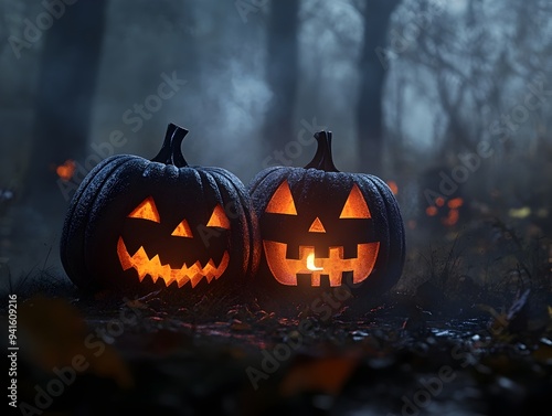 Spooky and Haunting Halloween Themed 3D Product Render of Decorative Pillows with Jack o  Lantern Graphics photo