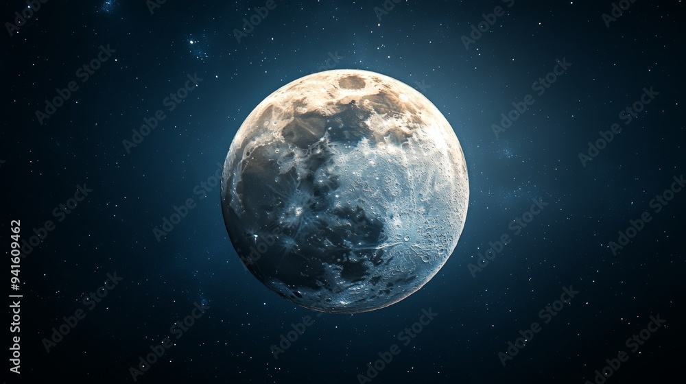 A large, round moon is floating in the dark sky A large, round moon is floating in the dark sky