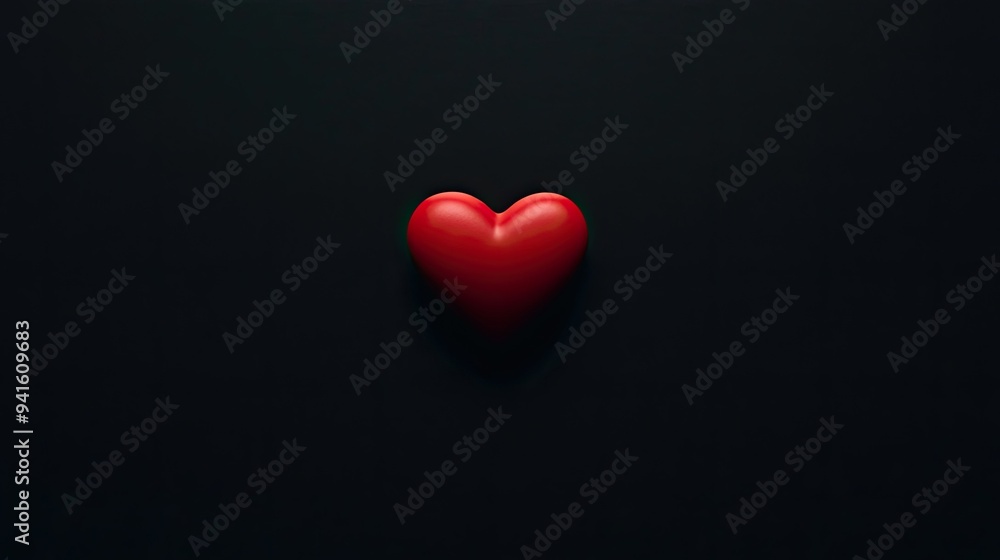 A single red love heart centered on a seamless black background, simple and minimalistic. A single red love heart centered on a seamless black background, simple and minimalistic.
