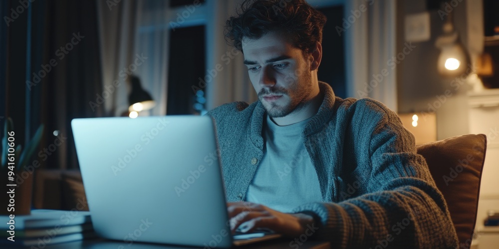 Working at Night on a Laptop Working at Night on a Laptop