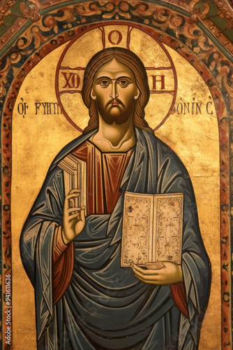 Icon of Christ Pantocrator with Gold Background