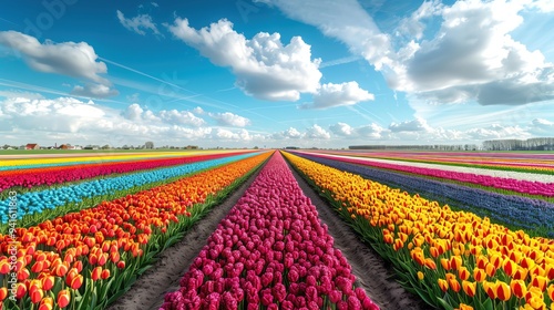 Wallpaper Mural Scenic view of the vibrant tulip fields in the Netherlands, with rows of colorful flowers stretching to the horizon. Shot with Panasonic lens Torontodigital.ca