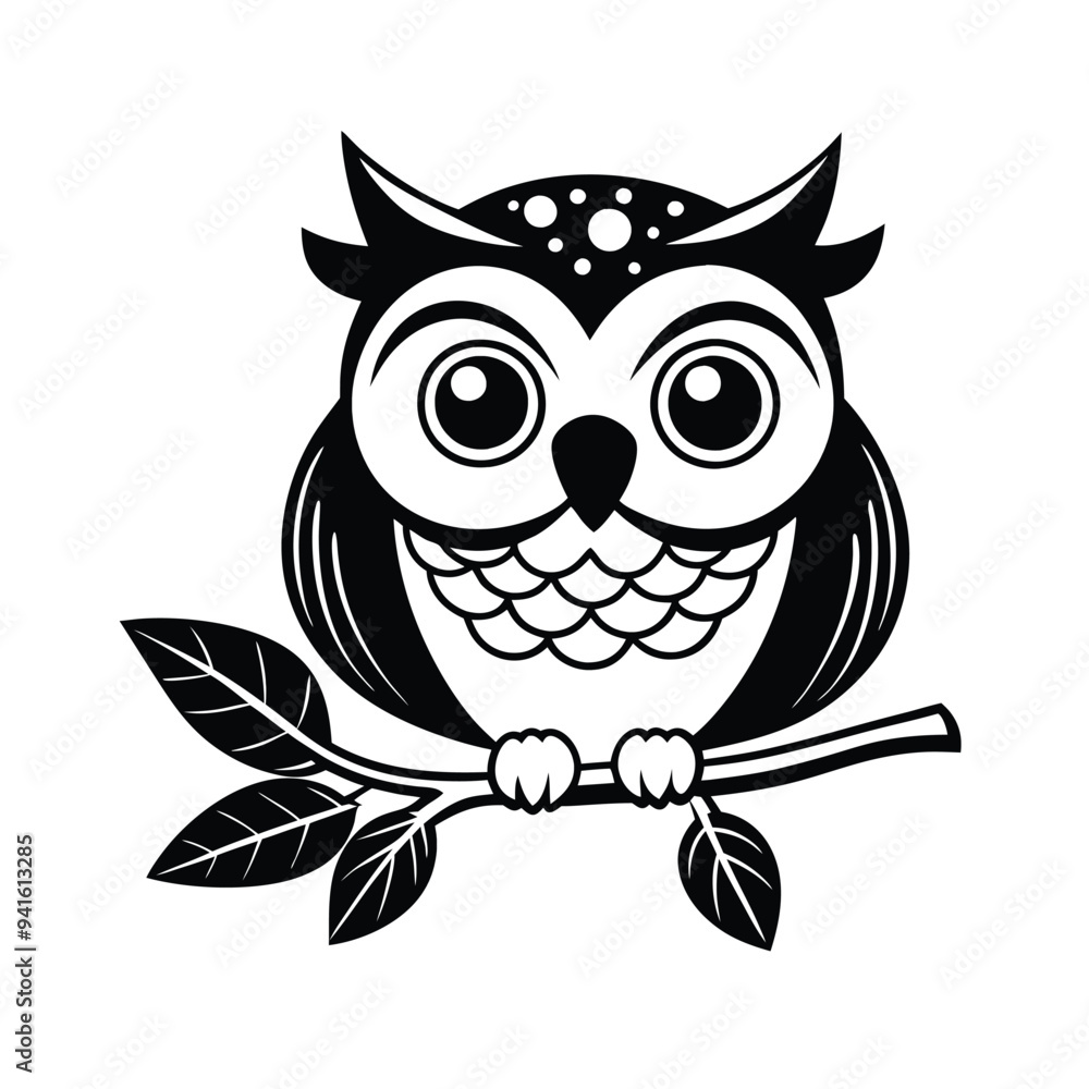 Fototapeta premium Owl outline vector illustration Coloring book for children. Cute owl kawaii animal cartoon character