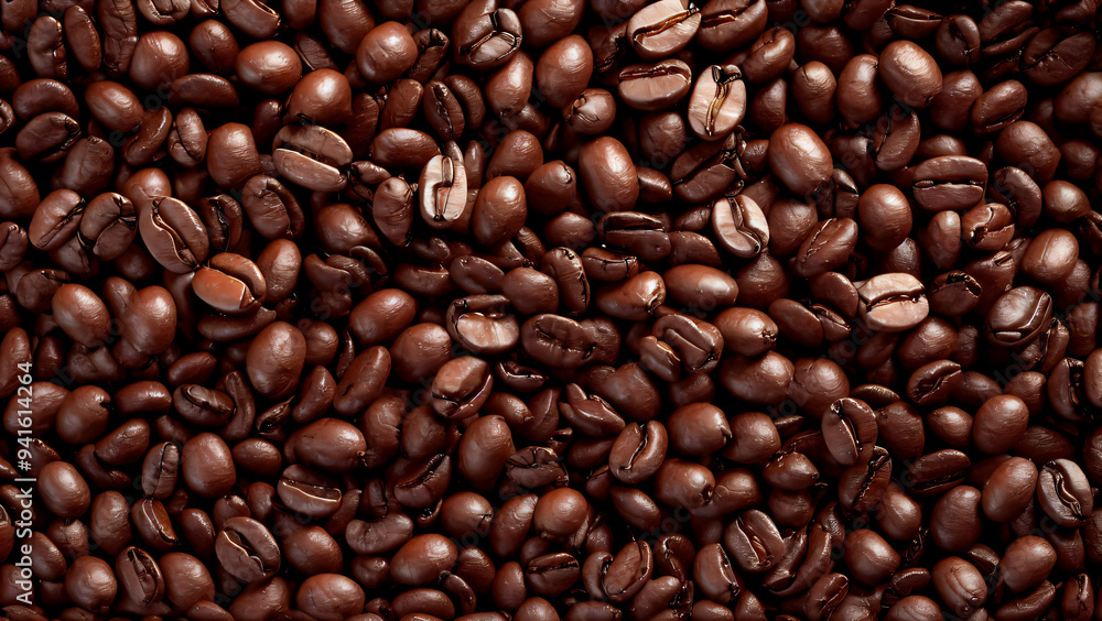 Detailed Close-Up of Glossy Coffee Beans: Rich Dark Brown and Light Brown Tones with Reddish Hues, Highlighting Roasting Cracks, Smooth Yet Uneven Texture, and Size Variations, Perfect for Coffee Prod Detailed Close-Up of Glossy Coffee Beans: Rich Dark Brown and Light Brown Tones with Reddish Hues, Highlighting Roasting Cracks, Smooth Yet Uneven Texture, and Size Variations, Perfect for Coffee Prod