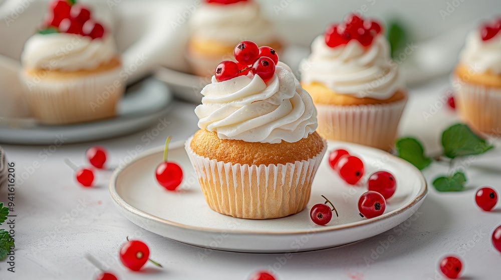 Delicious Cupcakes with Red Currants and Vanilla Frosting Delicious Cupcakes with Red Currants and Vanilla Frosting