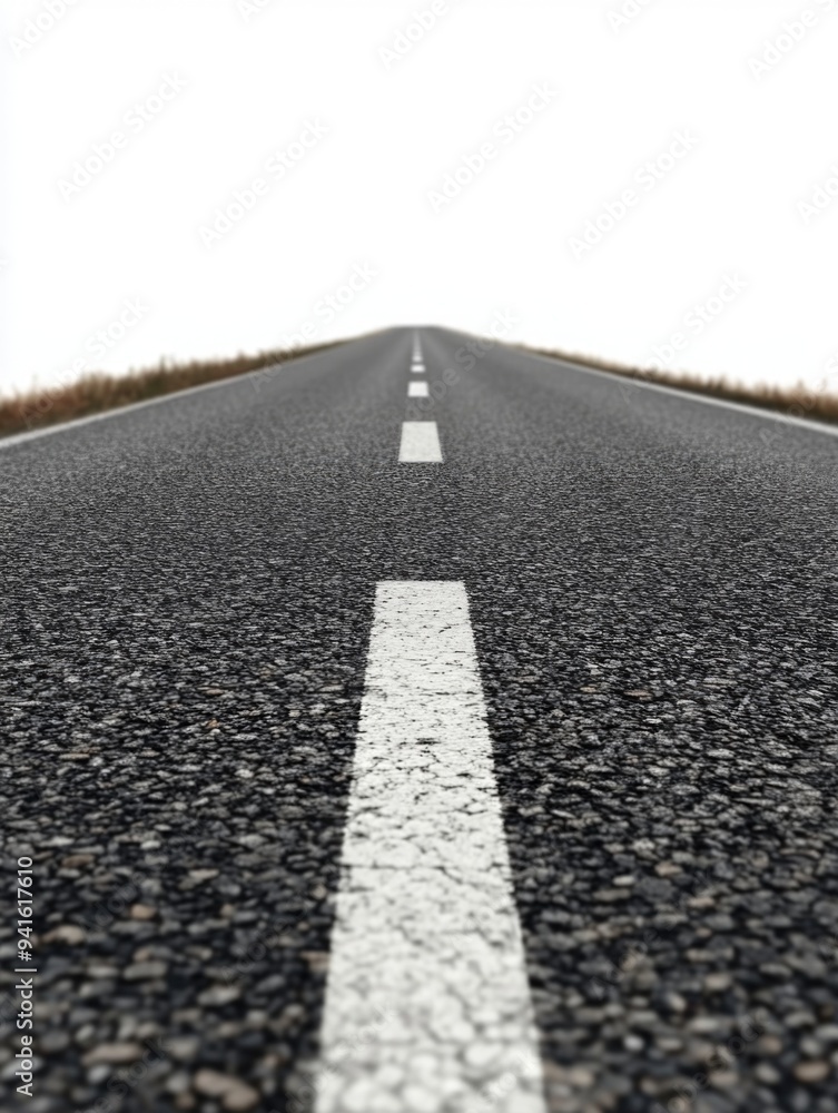 Obraz premium Empty Roadway with White Line and Grass