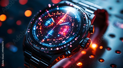 Wallpaper Mural Futuristic Wristwatch with Blue and Red Lights 3D Illustration Torontodigital.ca