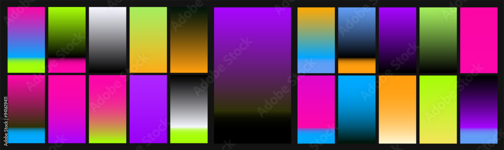 Naklejka premium Acid chrome gradient swatches in holographic vibrant colors for art and design.