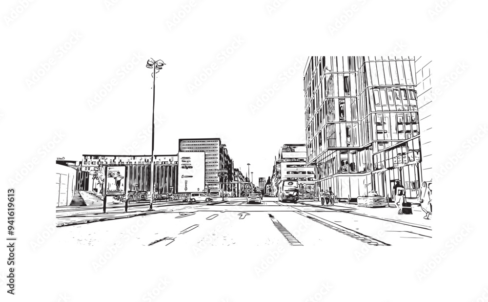 Print Building view with landmark of Stockholm is the capital in Sweden. Hand drawn sketch illustration in vector. Print Building view with landmark of Stockholm is the capital in Sweden. Hand drawn sketch illustration in vector.