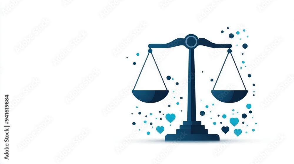 Justice scales with equal symbols on each side, equality before the law, flat design illustration Justice scales with equal symbols on each side, equality before the law, flat design illustration