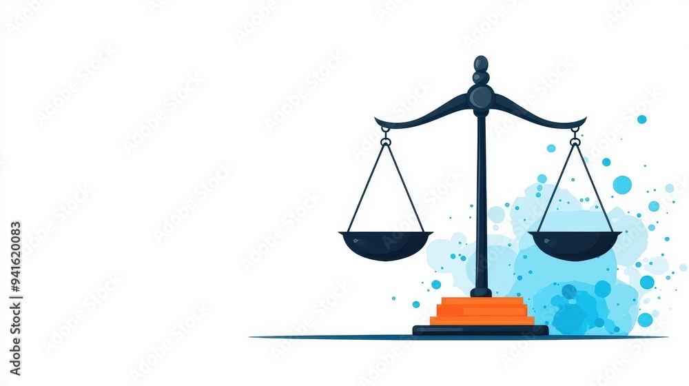 Scales of justice with equal weights, representing fairness, flat design illustration Scales of justice with equal weights, representing fairness, flat design illustration
