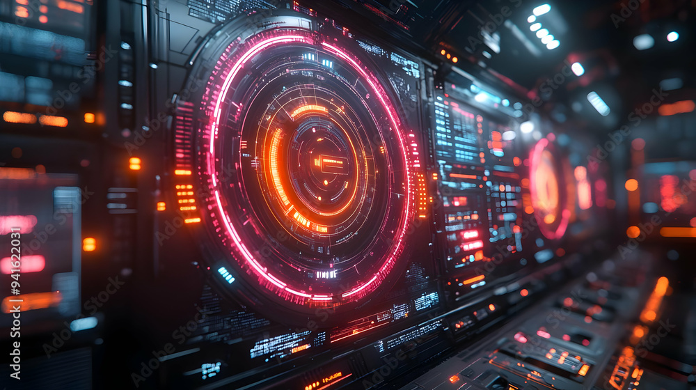 Fototapeta premium Futuristic Interface with Glowing Lights - 3D Illustration