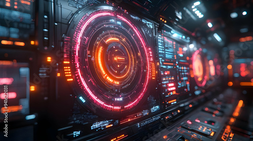 Futuristic Interface with Glowing Lights - 3D Illustration