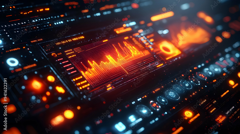 Abstract Digital Interface with Orange and Blue Lights 3D Illustration Abstract Digital Interface with Orange and Blue Lights 3D Illustration