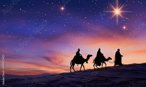 The Three Wise Men Journeying Under a Starry Night