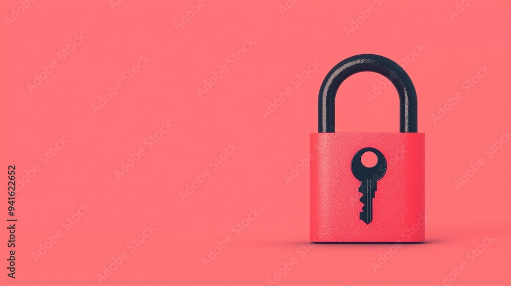 Locked key within a steel lock, strong protection, flat design illustration Locked key within a steel lock, strong protection, flat design illustration
