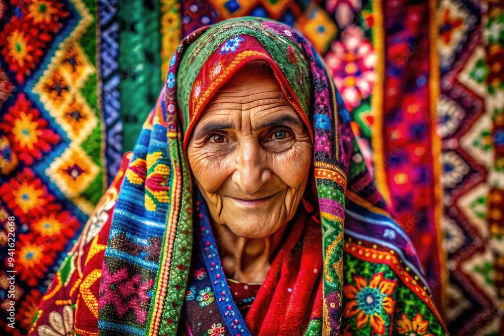 Fototapeta premium Cultural Tapestry: Portraits depicting elderly individuals from various cultures, with vibrant textiles and traditional motifs.