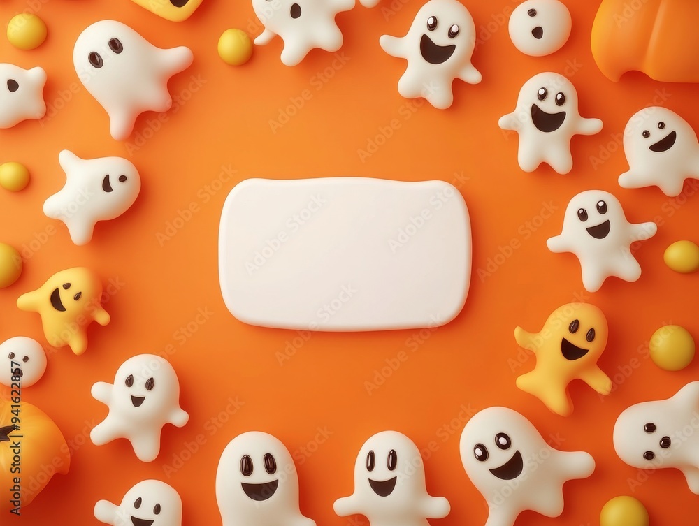 Fun and Playful Halloween Card with Whimsical Claymation Ghost Faces in Ultra HD 3D Anime Style Fun and Playful Halloween Card with Whimsical Claymation Ghost Faces in Ultra HD 3D Anime Style